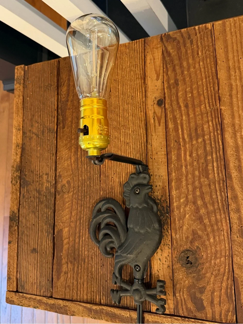 Black Rooster Wall Sconce Lamp - Rustic Home Wall Decor